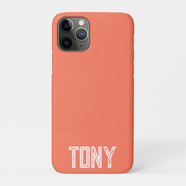 Capa Para iPhone 11 Pro Monograma de Nome Personalizado de Coral Sólido (Verso)