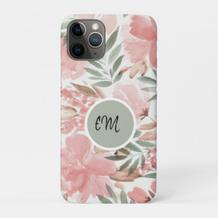 Capa Para iPhone 11 Pro Monograma de Padrão Floral de Aquarela