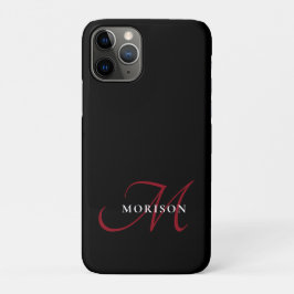 Capa Para iPhone 11 Pro Monograma de Script Vermelho Preto Moderno Elegant