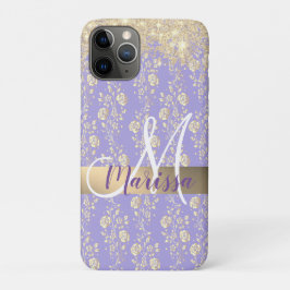 Capa Para iPhone 11 Pro Monograma Dourado Floral na Lavanda