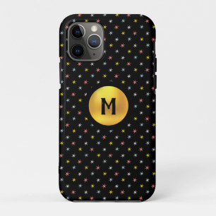 Capa Para iPhone 11 Pro Monograma e estrelas multicoloridas em preto