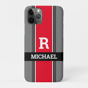 Capa Para iPhone 11 Pro Monograma e nome negros, Cinzas vermelhas e faixas
