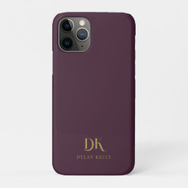 Capa Para iPhone 11 Pro Monograma Elegante Minimalista Vermelho Escuro Na 