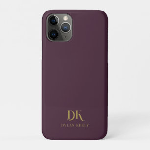 Capa Para iPhone 11 Pro Monograma Elegante Minimalista Vermelho Escuro Na 