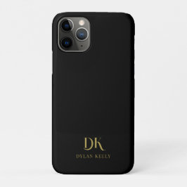 Capa Para iPhone 11 Pro Monograma Elegante Mínimo, Na moda Dourado Preto