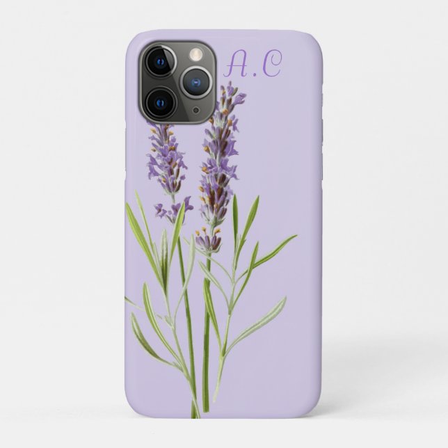 Capa Para iPhone 11 Pro Monograma feminino e Lavanda roxa (Verso)