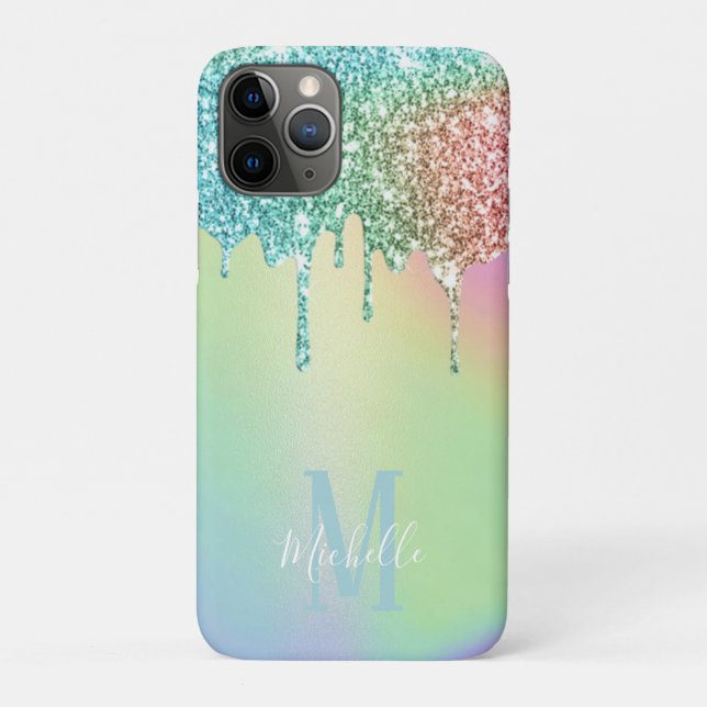 Capa Para iPhone 11 Pro Monograma Holográfico de Drivers de Glitter Unicór (Verso)