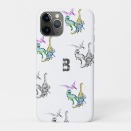 Capa Para iPhone 11 Pro Monograma Infantil de Dinossauro em Aquarela
