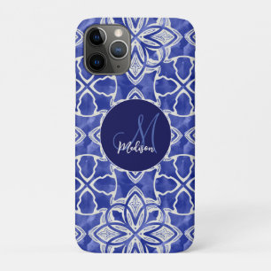 Capa Para iPhone 11 Pro Monograma inicial de cinzas azul-na moda