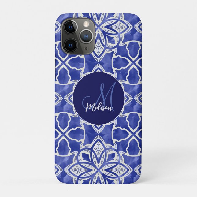 Capa Para iPhone 11 Pro Monograma inicial de cinzas azul-na moda (Verso)