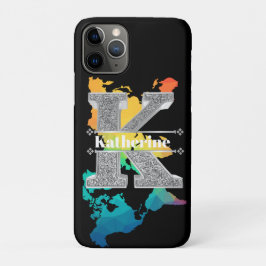 Capa Para iPhone 11 Pro Monograma Inicial do K Personalizado do Prata Seu 