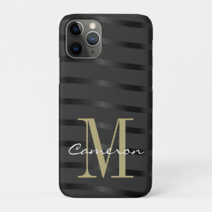 Capa Para iPhone 11 Pro Monograma inicial e nome Dourado em preto