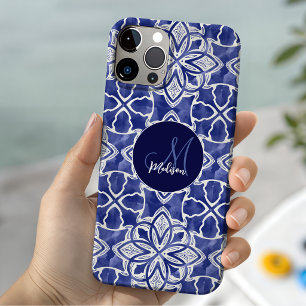 Capa Para iPhone 11 Pro Monograma Inicial Geométrica Azul Chic