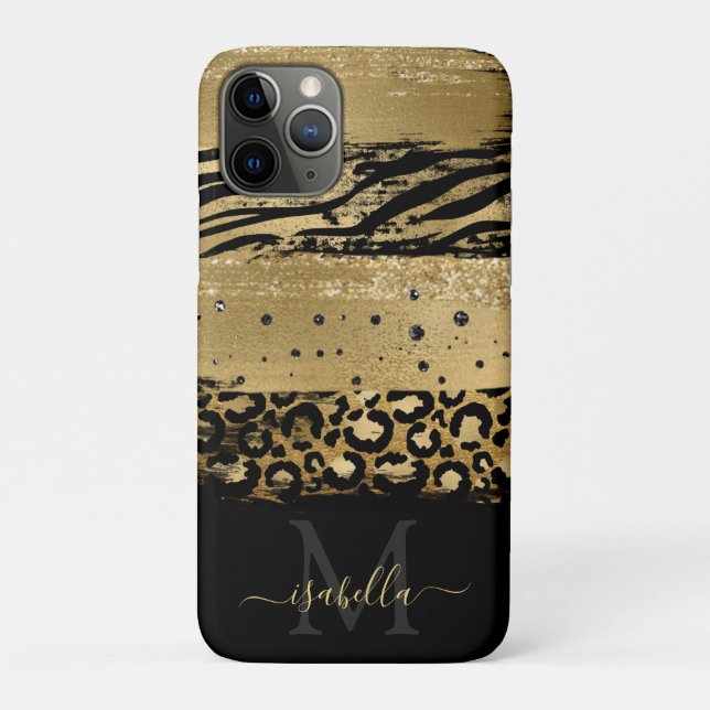 Capa Para iPhone 11 Pro Monograma Modernizado com Brilho Dourado (Verso)