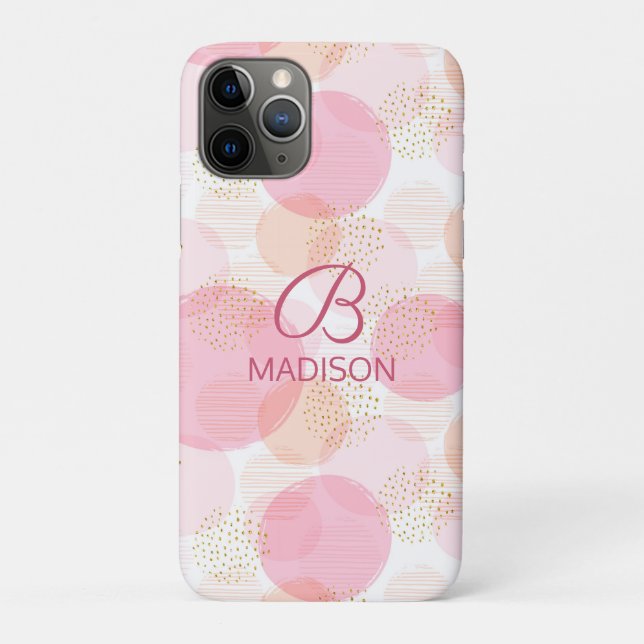 Capa Para iPhone 11 Pro Monograma Moderno Rosa Glitter Personalizado (Verso)