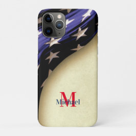 Capa Para iPhone 11 Pro Monograma Patriótico Americano de Bandeira
