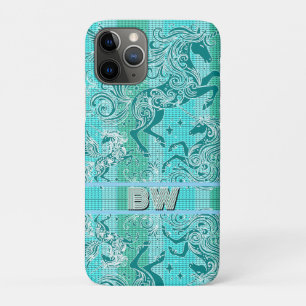 Capa Para iPhone 11 Pro Monograma Personalizado de Padrão de Xadrez do Uni
