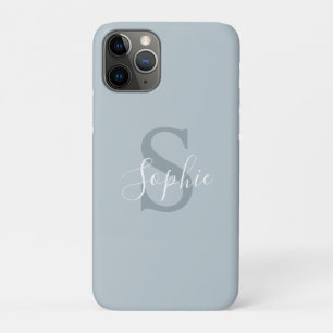 Capa Para iPhone 11 Pro Monograma Personalizado do Nome da Família Azul Mo