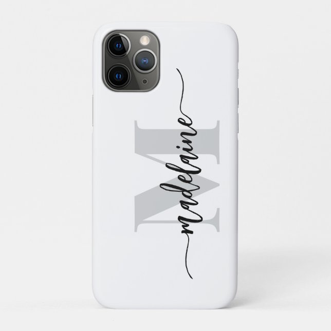 Capa Para iPhone 11 Pro Monograma Prata Preta Preta (Verso)