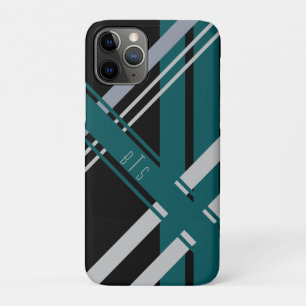 Capa Para iPhone 11 Pro Monograma Retrorre Fitas Cinzas Negras Teto Verde