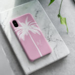 Capa Para iPhone 11 Pro Monograma Tropical Elegante Tropical Branca, Cor-d<br><div class="desc">Uma palmeira branca elegante faz parte de uma cobertura sobre o seu início. Elegante design de Vintage Tropical. A palmeira está sobre um fundo de branco e rosa com um quadro azul ou branco. De uma coleção em Designs Finos de Chessie. Exibir a coleção de cheios através do link nesta...</div>