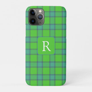 Capa Para iPhone 11 Pro Monograma xadrez escocês verde e azul moderno e el