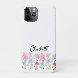 Capa Para iPhone 11 Pro Monomograma de Flores Silvestres em Aquarela Fofa