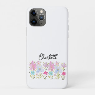 Capa Para iPhone 11 Pro Monomograma de Flores Silvestres em Aquarela Fofa