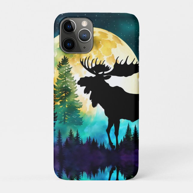 Capa Para iPhone 11 Pro Moose na lua de Cheio da floresta (Verso)