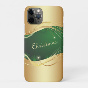 Capa Para iPhone 11 Pro Motivo de Natal dourado com fundo verde...