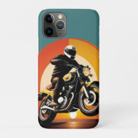 Motociclista com Estilo Retrô em Pôr do Sol Cénico