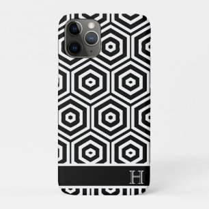Capa Para iPhone 11 Pro Na moda de Monograma Moderno Preto e Branco