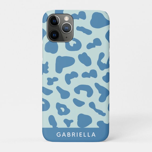 Capa Para iPhone 11 Pro Na moda Leopard Impressão Animal Padrão Nome Azul (Verso)