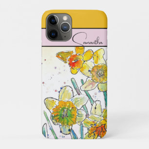 Capa Para iPhone 11 Pro Narciso Aquarela Narcisos floral Flor Telefone