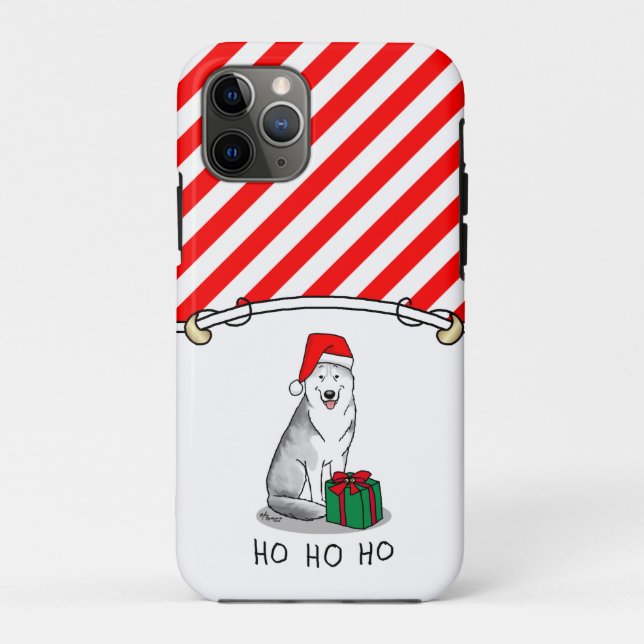 Capa Para iPhone 11 Pro Natal Santa Hat Siberian Husky (prateado) (Verso)
