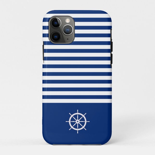 Capa Para iPhone 11 Pro Náuticas+Barras Azul+Branco (Verso)