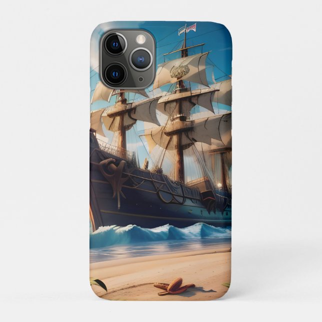 Capa Para iPhone 11 Pro Navio de pirata de praia tropical (Verso)
