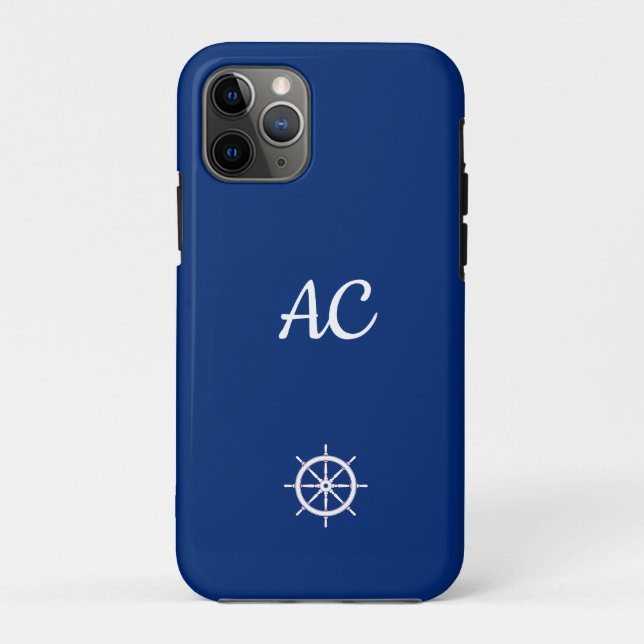 Capa Para iPhone 11 Pro Navios Náuticos Azul de Roda+Branco (Personalizar) (Verso)