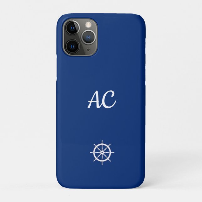 Capa Para iPhone 11 Pro Navios Náuticos Azul de Roda+Branco (Personalizar) (Verso)
