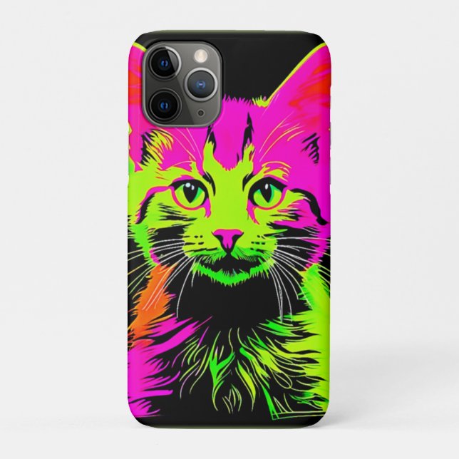 Capa Para iPhone 11 Pro Neon Cat Portrait (Verso)