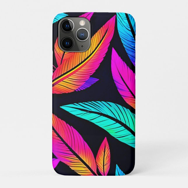 Capa Para iPhone 11 Pro Neon Feather Pattern Vibrant Art (Verso)