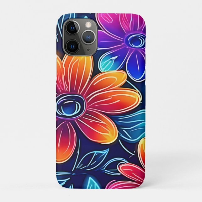 Capa Para iPhone 11 Pro Neon Flowers Bloom Bright (Verso)
