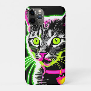 Capa Para iPhone 11 Pro Neon Gatinho Feline Art