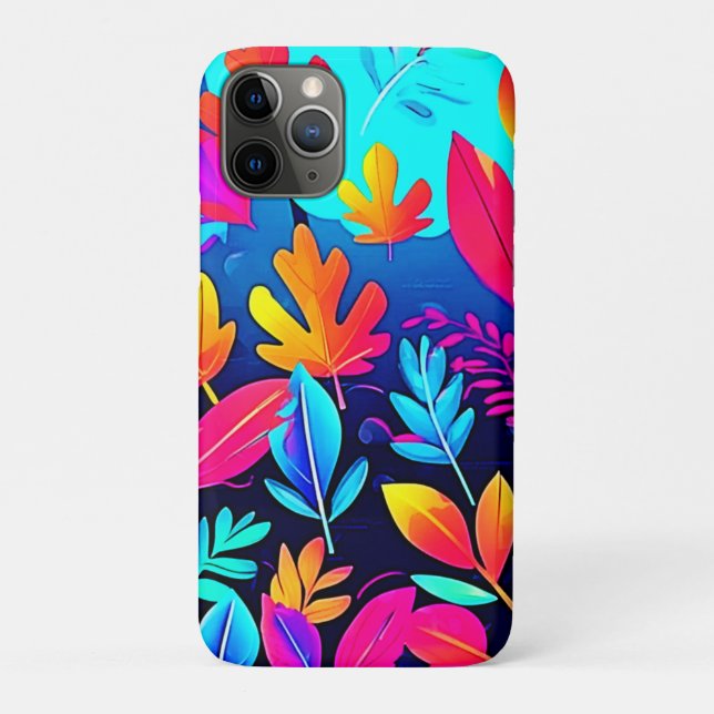 Capa Para iPhone 11 Pro Neon Leaf Paradise Art (Verso)