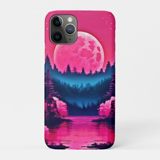 Capa Para iPhone 11 Pro Neon Moonlit Fantasy Forest Lake (Verso)