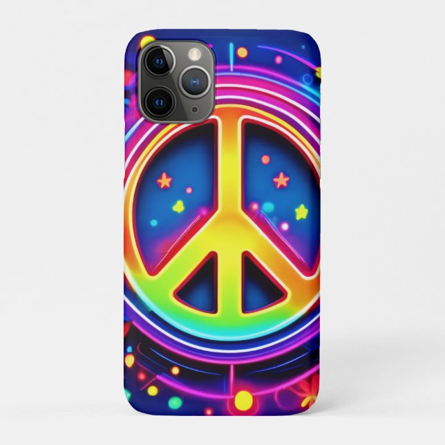 Capa Para iPhone 11 Pro Neon Peace Símbolo Art (Verso)