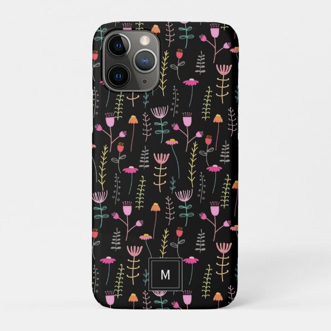 Capa Para iPhone 11 Pro Neon Wildflower em Black, (Verso)