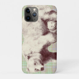 Capa Para iPhone 11 Pro Neutral Sage Plaid Bear
