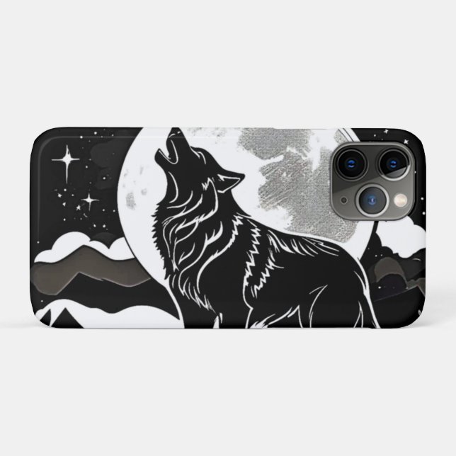 Capa Para iPhone 11 Pro Night Wolf Silhouette Design (Verso (horizontal))
