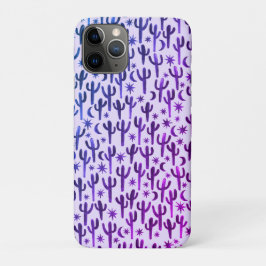 Capa Para iPhone 11 Pro Noite Deserto Diversão Cactus Padrão Purple Waterc